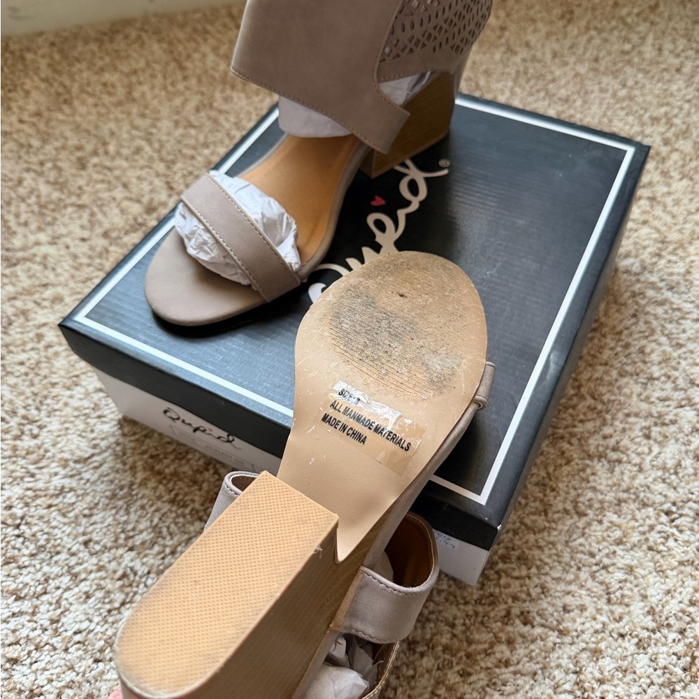 Qupid Taupe Cutout Heeled Sandals - Picture 4 of 4